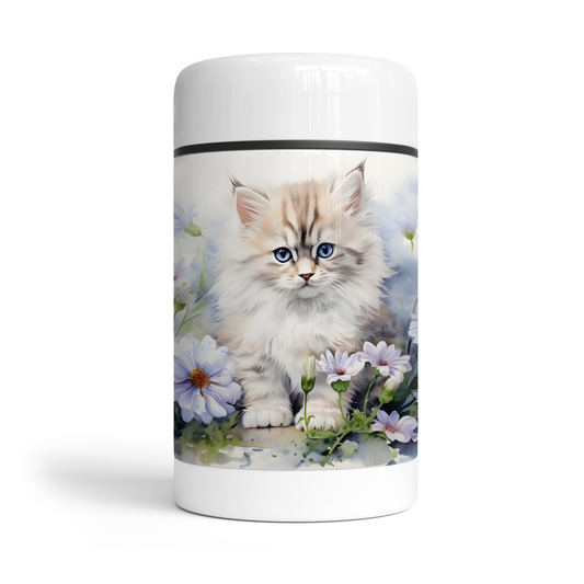 Thermos repas - chat fleurs mauves