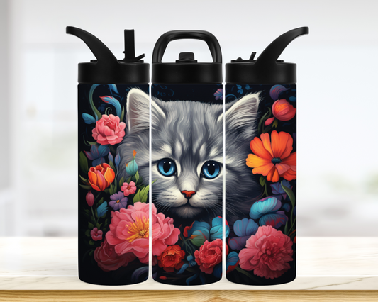 Tumbler - Chat et fleurs