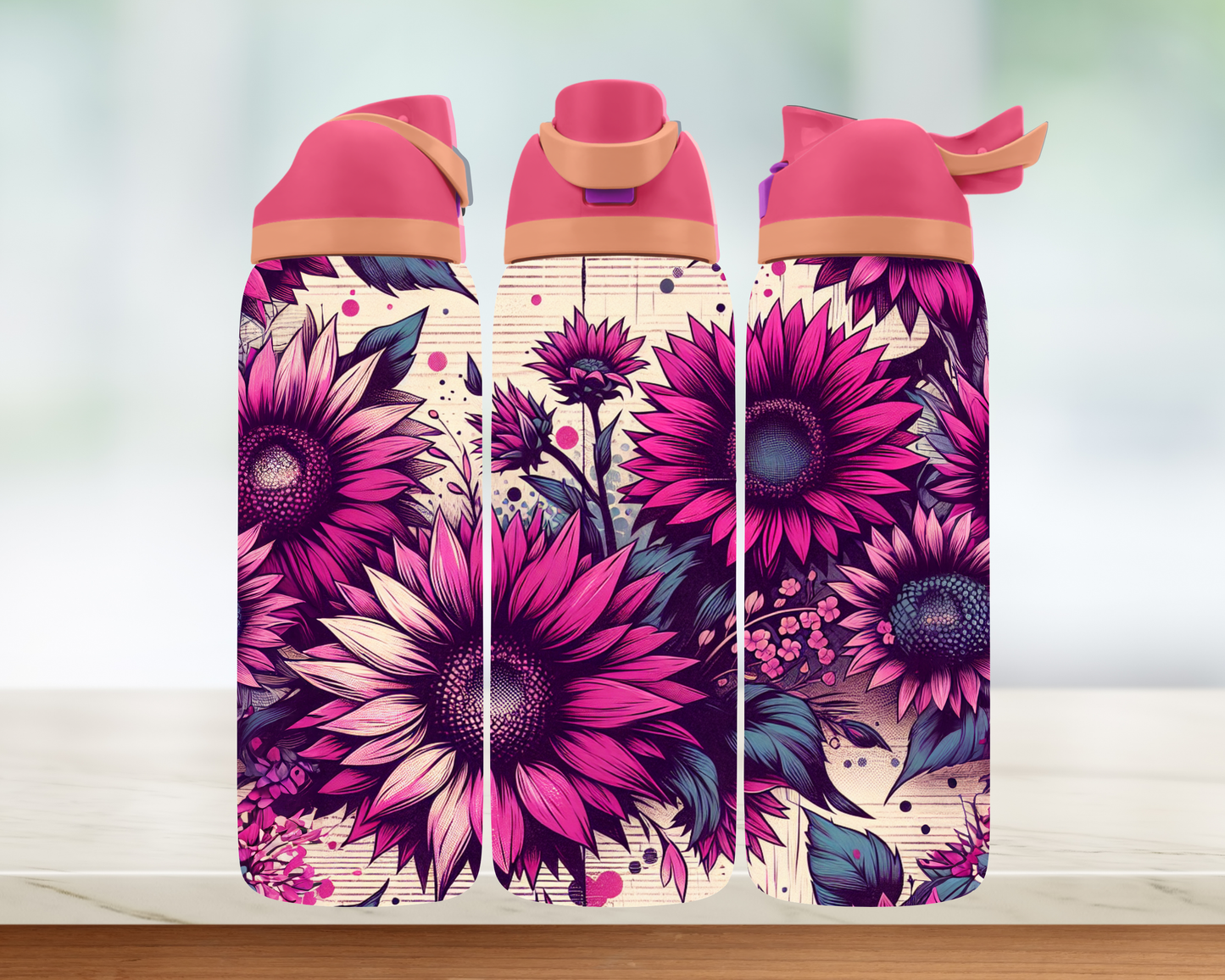Bouteille style Owala - Fleurs Roses