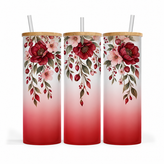 Verre givré 25 oz - Fleurs rouges