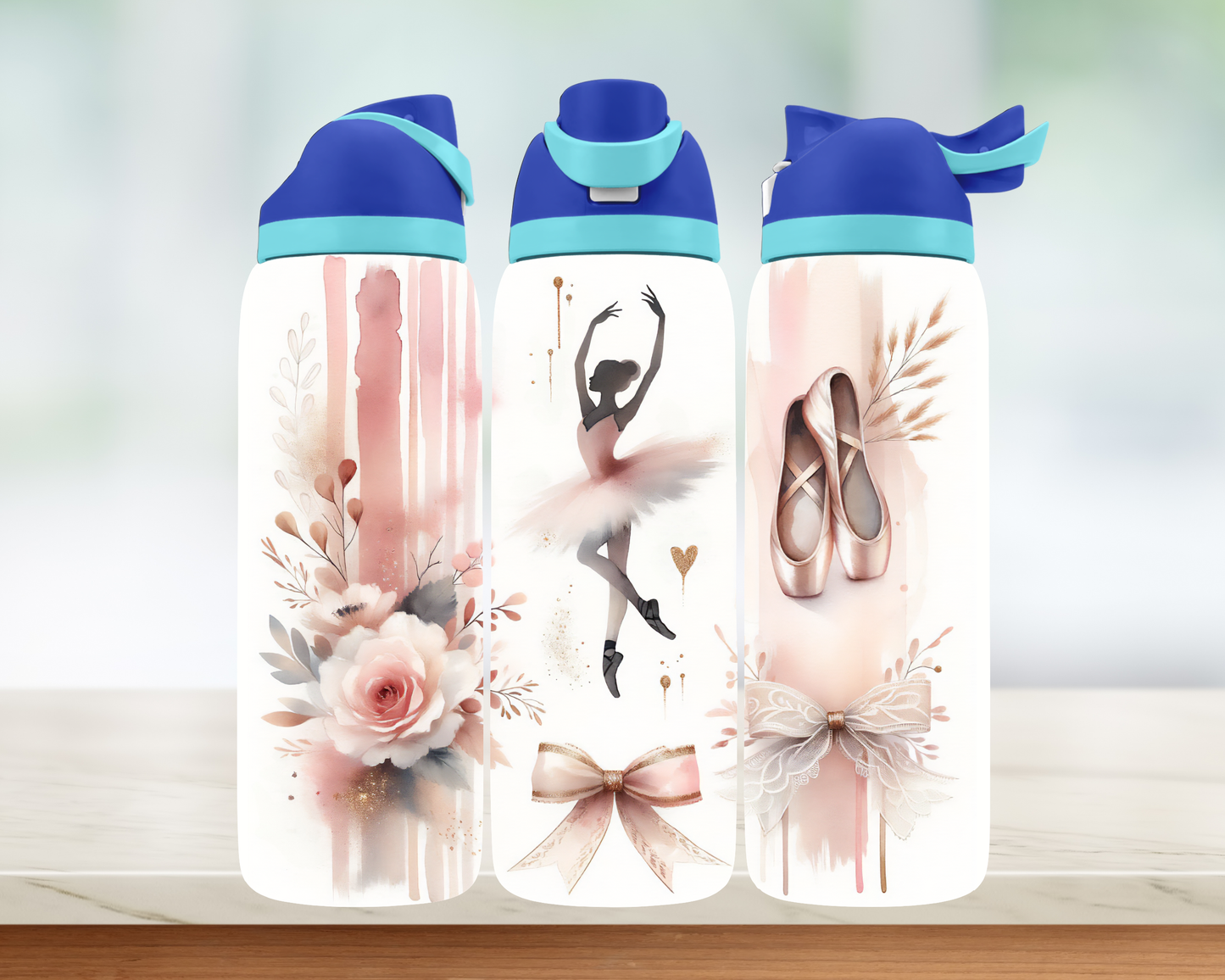Bouteille style Owala - Danse et fleurs roses