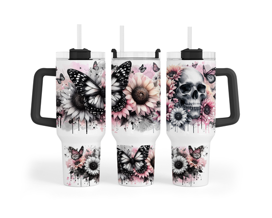 40 oz - Crane et fleurs roses