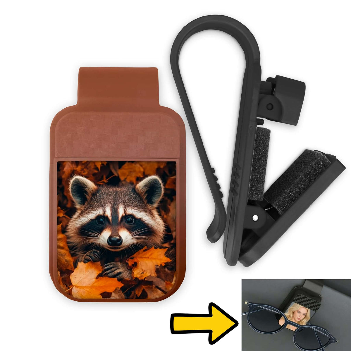 Porte-lunette pour voiture - Raton laveur automne