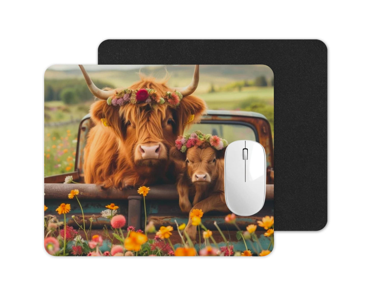 Tapis de souris - Vaches et fleurs