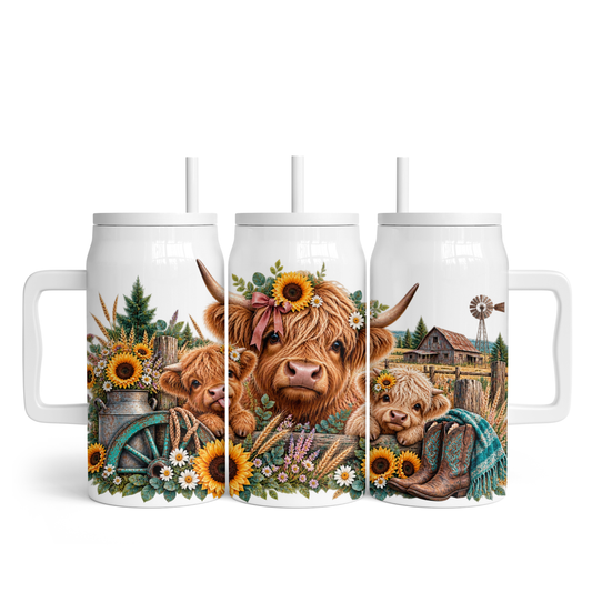 Tasse isotherme 50 oz - Vache Highland à la ferme